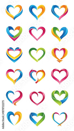 Colorful heart shapes in various designs representing love and valentine's day  