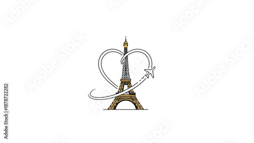 Eiffel Tower illustration with heart and star for Valentine's Day  