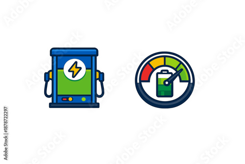Electric car charging station and battery level meter
