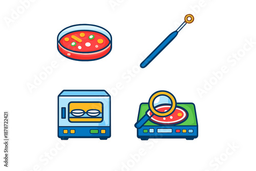 Laboratory equipment icons on dark background