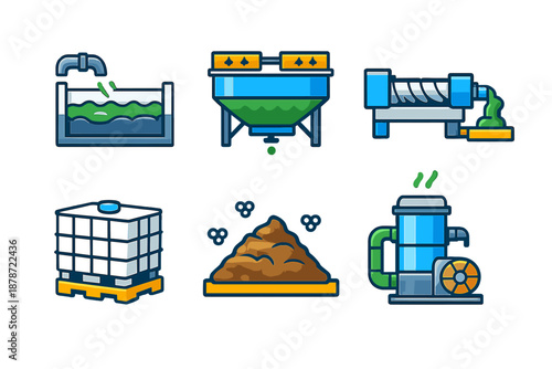 Industrial equipment icons set