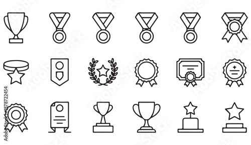 Trophy medal and certificate icons collection for success and ranking concepts
