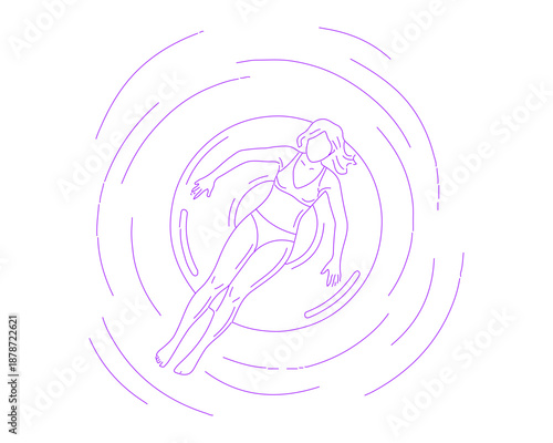 Person Floating on Tube in Sea Top View Lineart Illustration
