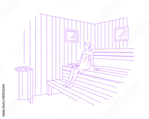 Person Relaxing in Sauna Lineart Illustration