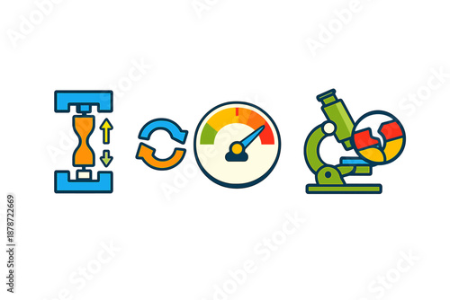 Abstract icons for speed, research, and testing