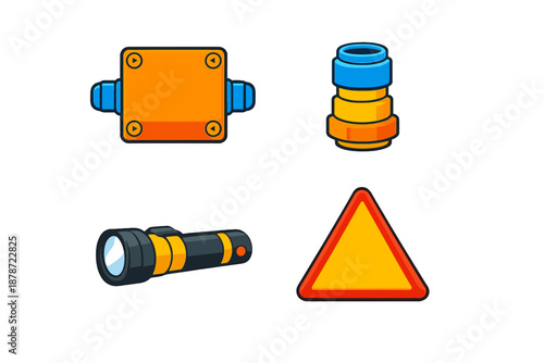 Set of four warning and utility icons
