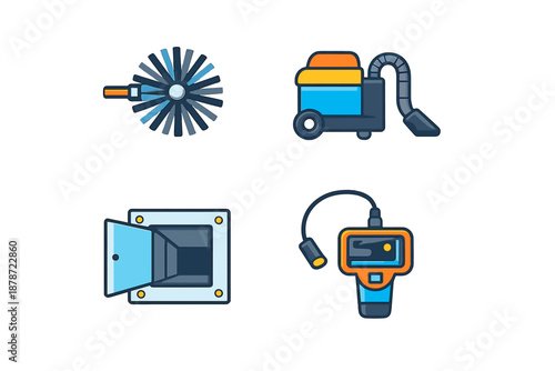 Duct cleaning tools and equipment icons