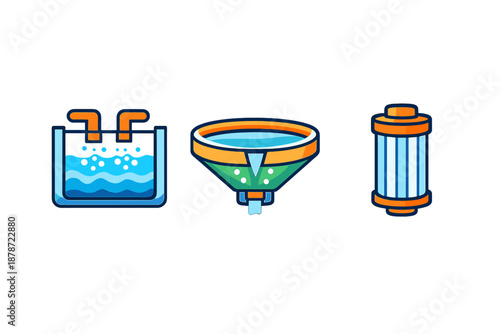Water filtration process icons