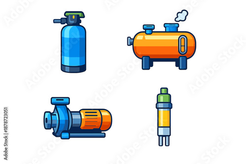 Set of four industrial equipment icons