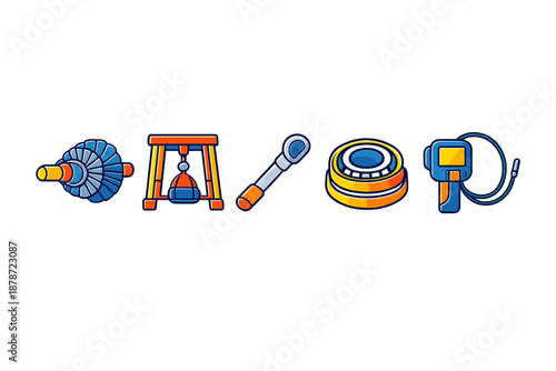 Collection of cartoon industrial equipment icons