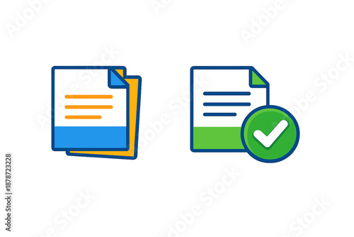 Two document icons, one with a checkmark.
