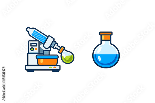 Laboratory equipment and flask with liquid