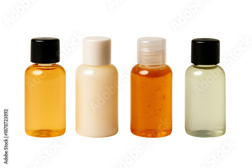 Travel toiletry bottles set isolated on transparent background