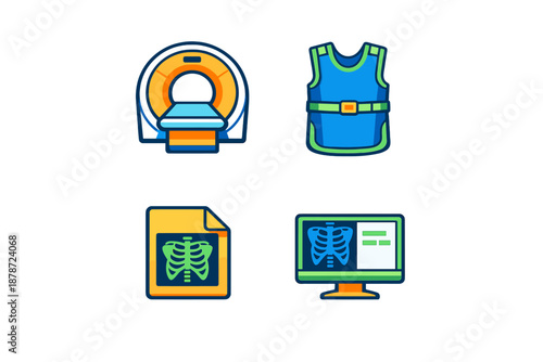 Medical imaging icons on a dark background