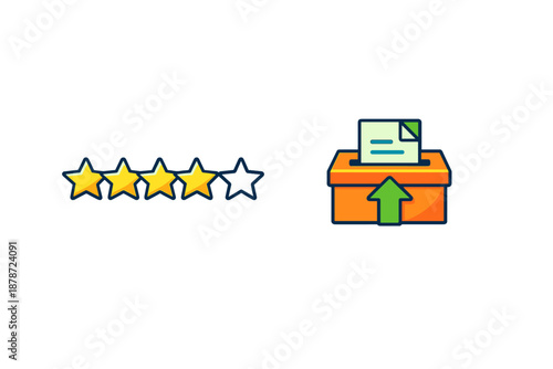 Rating system with stars and ballot box with paper