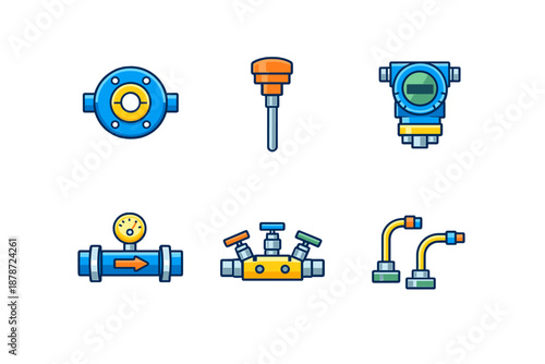 Industrial equipment icons set on a dark background