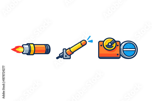 Set of stylized game icons with cartoonish graphics
