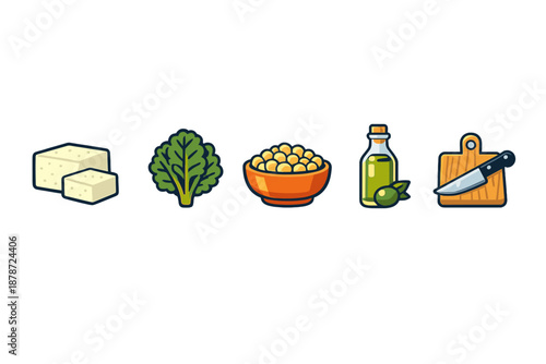 Set of stylized icons for ingredients and kitchen tools