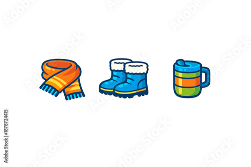 Winter clothing and drink icons