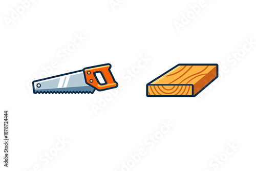 Saw and Wood Plank Icon