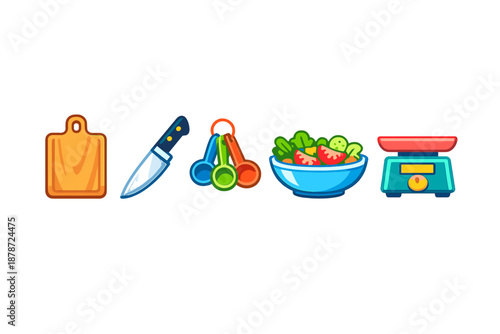 Kitchen icons and cooking tools with glowing effect
