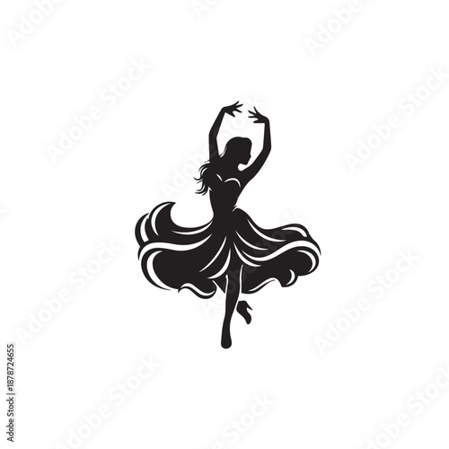 Graceful silhouette of a dancing ballerina in a tutu performing on stage.