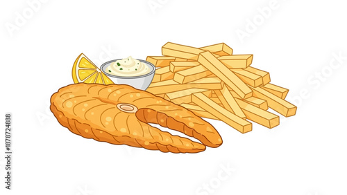 Delicious Fish and Chips with Lemon and Tartar Sauce.