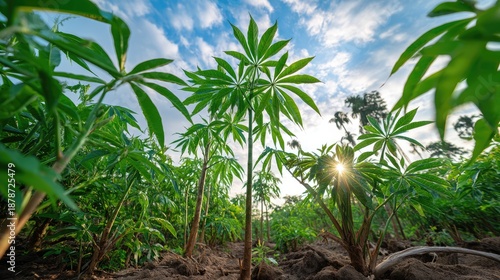 Wallpaper Mural Lush Green Plants Under Bright Sky, Captivating Sunlight Through Leaves in Vibrant Nature Landscape Torontodigital.ca