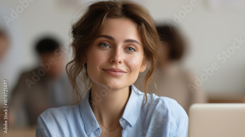 Free Download Faceless young project leader woman in informal shirt telling business ideas to colleague, sitting at work table, meeting with startup partner, talking explaining strategy, defocus - GFXLoad