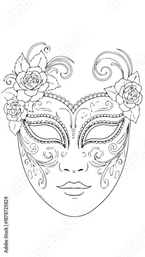 Elegant decorative masquerade mask with floral motifs and intricate swirls for festive masquerade occasions.