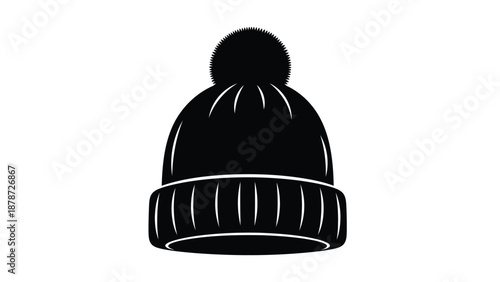 Winter Knit Hat Silhouette Icon Isolated on White Background