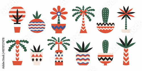 a collection of colorful potted plants and cacti illustrations