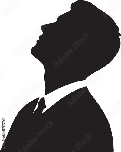 Man's silhouette looking up with a collared shirt, reflecting hope and aspiration isolated on white background