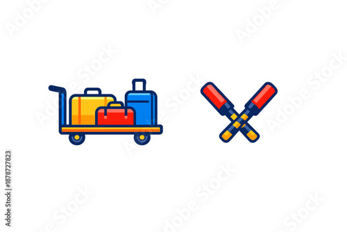 Luggage cart and crossed signal bats icon