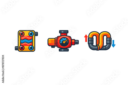 Set of three stylized icons representing HVAC components