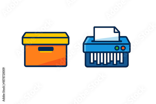 Icon of a storage box and a paper shredder