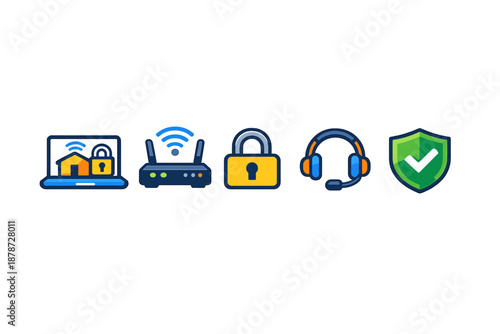 Cybersecurity icons on a dark background