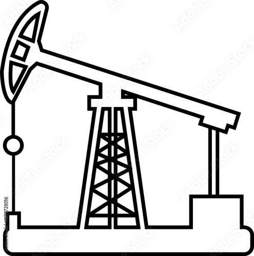 Oil Pump Jack Black Line Style Vector Icon, Petroleum Industry Symbol and Energy Outline Graphic Group Featuring Pumpjack, Oil Rig and Drilling Equipment