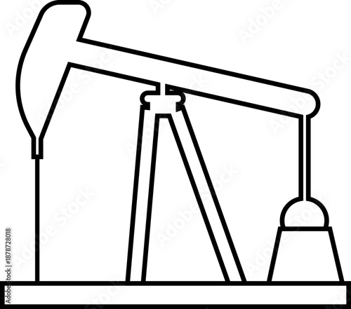 Oil Pump Jack Black Line Style Vector Icon, Petroleum Industry Symbol and Energy Outline Graphic Group Featuring Pumpjack, Oil Rig and Drilling Equipment