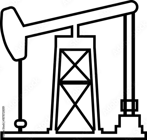 Oil Pump Jack Black Line Style Vector Icon, Petroleum Industry Symbol and Energy Outline Graphic Group Featuring Pumpjack, Oil Rig and Drilling Equipment