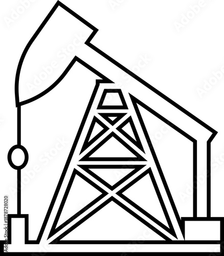 Oil Pump Jack Black Line Style Vector Icon, Petroleum Industry Symbol and Energy Outline Graphic Group Featuring Pumpjack, Oil Rig and Drilling Equipment
