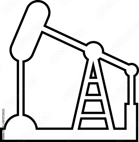 Oil Pump Jack Black Line Style Vector Icon, Petroleum Industry Symbol and Energy Outline Graphic Group Featuring Pumpjack, Oil Rig and Drilling Equipment