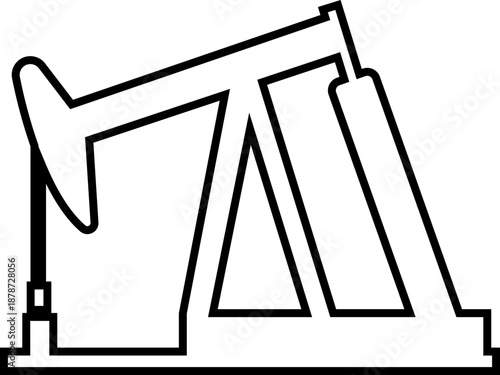 Oil Pump Jack Black Line Style Vector Icon, Petroleum Industry Symbol and Energy Outline Graphic Group Featuring Pumpjack, Oil Rig and Drilling Equipment