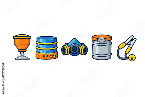 Set of five illustrated icons on a gradient background