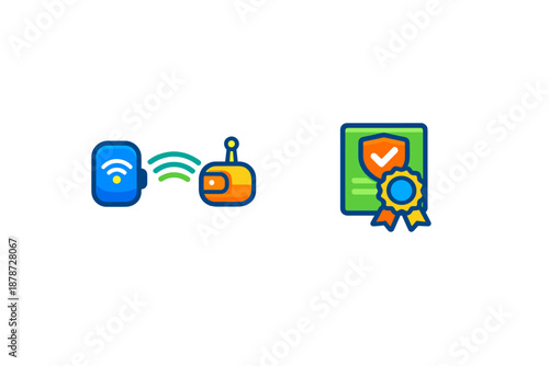 Icons for connectivity, IoT device, and quality certification