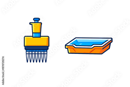 Laboratory equipment: multichannel pipette and petri dish