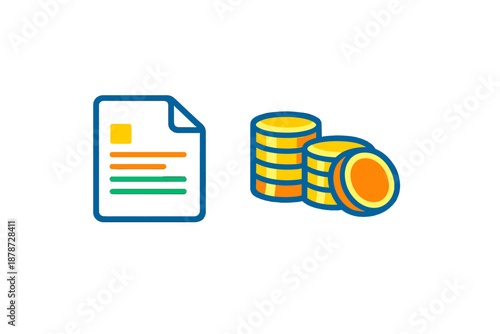 Document and Coins Icons with Neon Glow