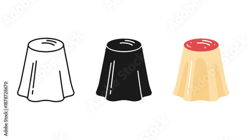 Colorful illustration of three skirts in white black and yellow with red top fashion design elements
