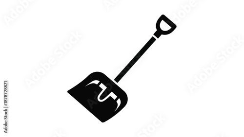 Snow Shovel Silhouette Icon Isolated on White Background
