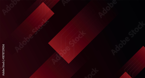 Dark red background with glowing abstract square design and futuristic horizontal line decoration. Modern future technology concept.